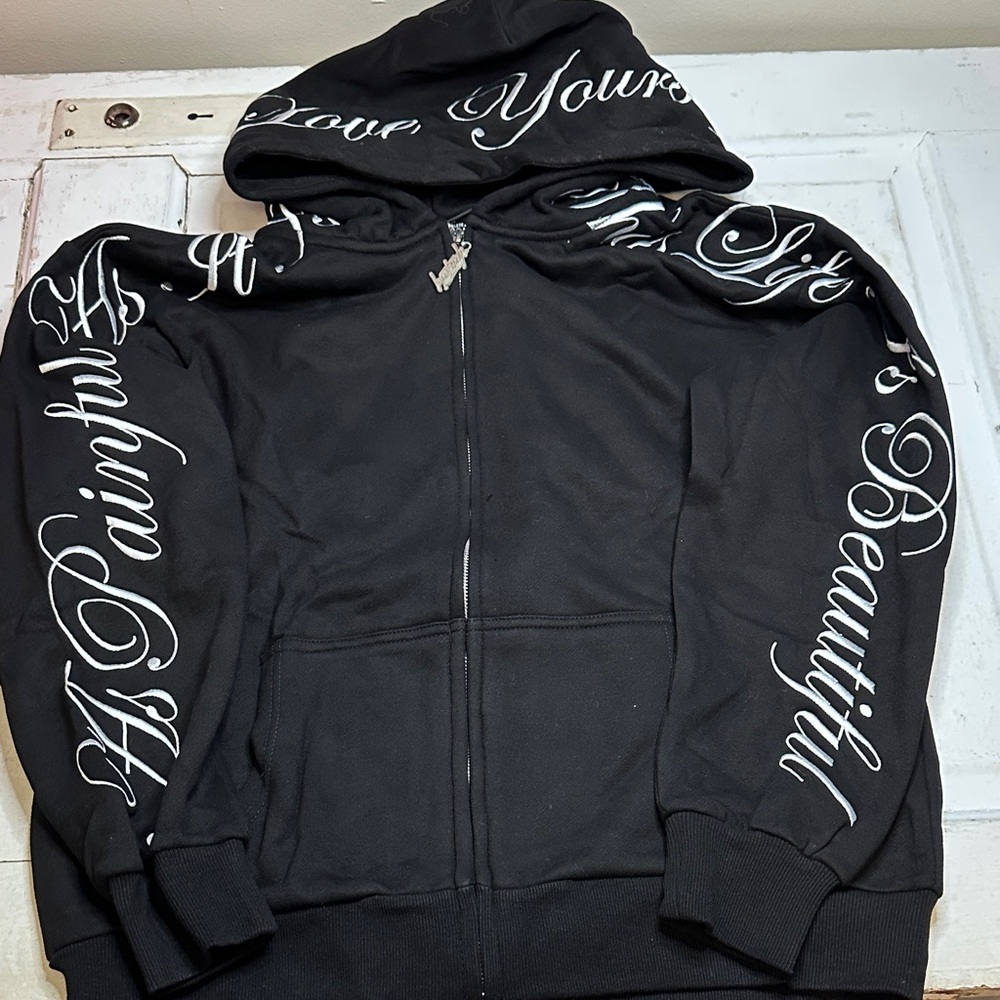 RARE Yours Truly Phora Black Hoodie with White Script Design